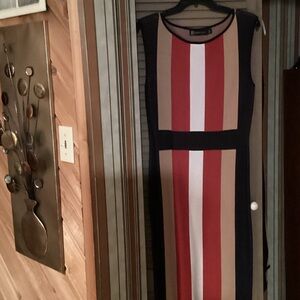 NY Collection Red and Tan Striped Maxi Dress